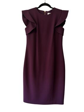 Calvin Klein Plum Ruffle Sleeve Midi Sheath Dress